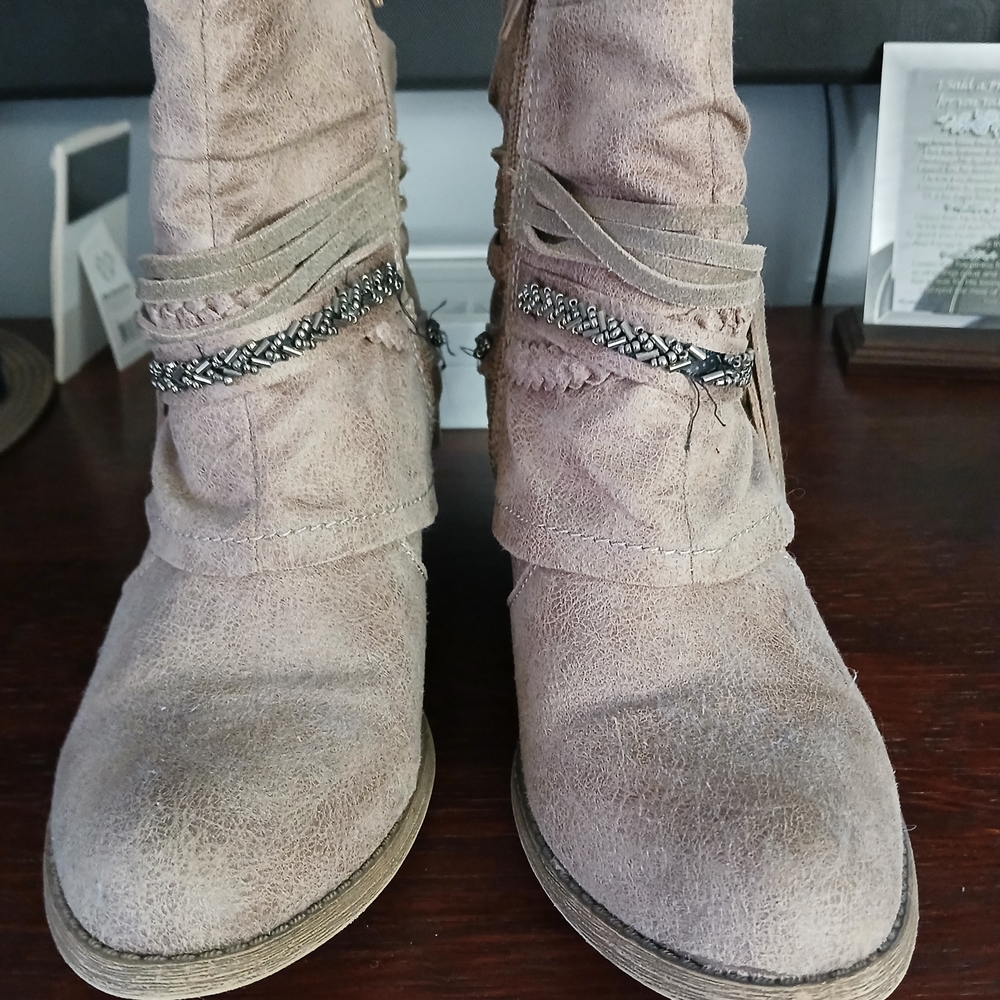 Jellypop Taupe Ankle Booties with Braided Accents